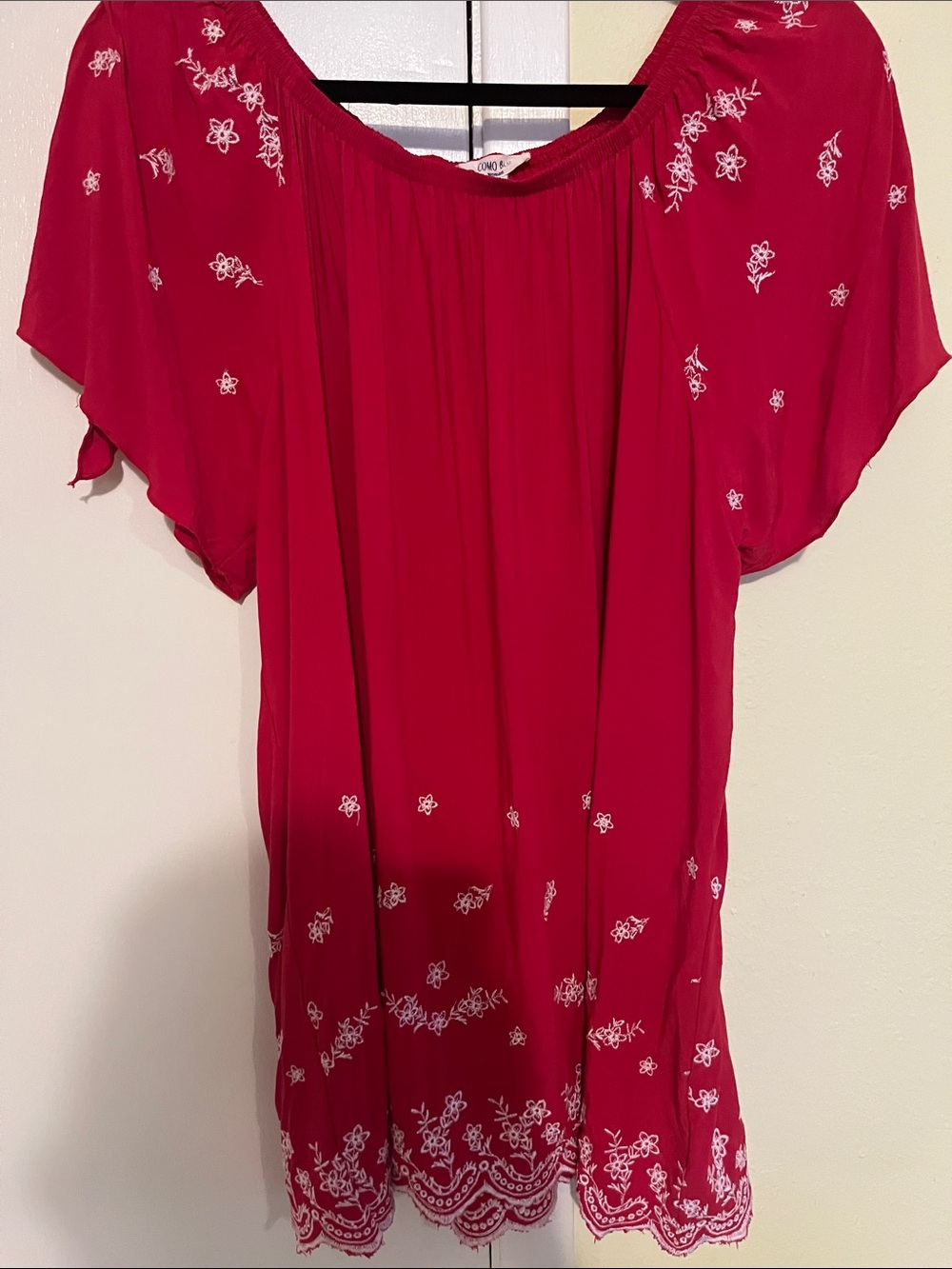 Embroidered Off-Shoulder Red Women’s Top